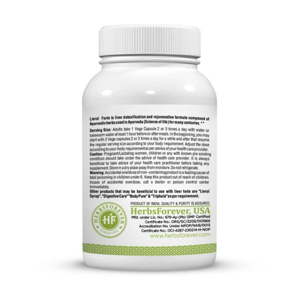 Livrol-Forte-Serving Livrol Forte Capsules - Ayurvedic Herbal Supplement – 90 Vege Capsules – 800 Mg Each