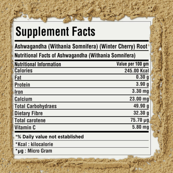Ashwagandha Powder (Withania Somnifera) – Non GMO – Vegan – (454 Gms – 1LBS)