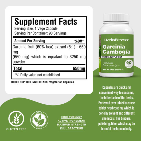bnr3_garcinia_cambogia_90Caps_facts Garcinia Capsules - Garcinia cambogia - 60% HCA - Extract Ratio 5:1 - 90 Vege Capsules - 650 mg each