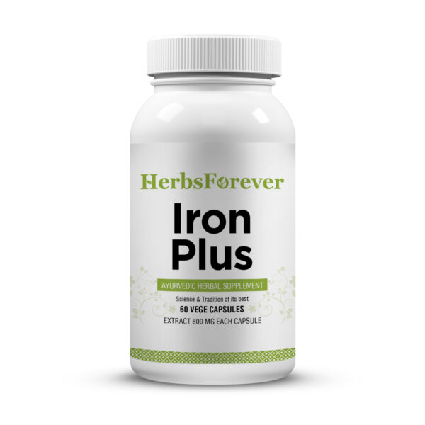 Iron Plus Capsules - Ayurvedic Herbal Supplement – 60 Vege Capsules – 800 Mg Each