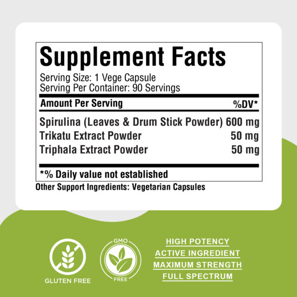 bnr3_spirulina-plus_90Caps Spirulina Plus Capsules - Ayurvedic Herbal Supplement (90 Vege Capsules – 800 Mg Each)