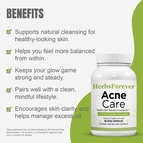 Acne Care (Acnil) - Ayurvedic Herbal Supplement - 90 Vege Capsules - 800 Mg Each