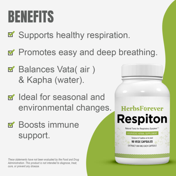 Respiton Capsules - Ayurvedic Herbal Supplement (90 Vege Capsules – 800 Mg Each)