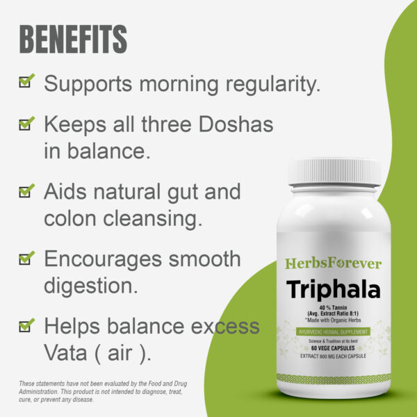 Triphala Capsules - Ayurvedic Herbal Supplement – 60 Vege Capsules – 800 Mg Each