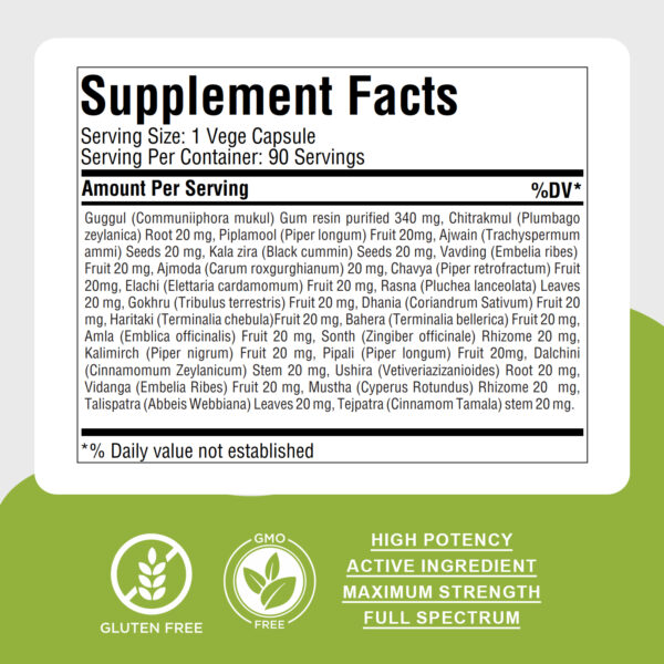 Yograj Guggulu - Ayurvedic Herbal Supplement - 90 Vege Capsules - 800 Mg Each