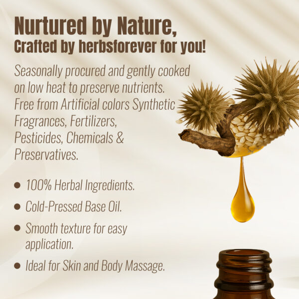 Dashmool Oil – Oil made with composition of Ten Herbs - Processed with Sesame Oil - Cold pressed and double filtered in Muslin cloth - 210 ml