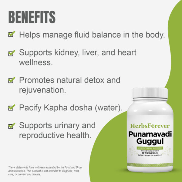 Punarnavadi Guggulu - Ayurvedic Herbal Supplement - 90 Vege Capsules - 800 Mg Each