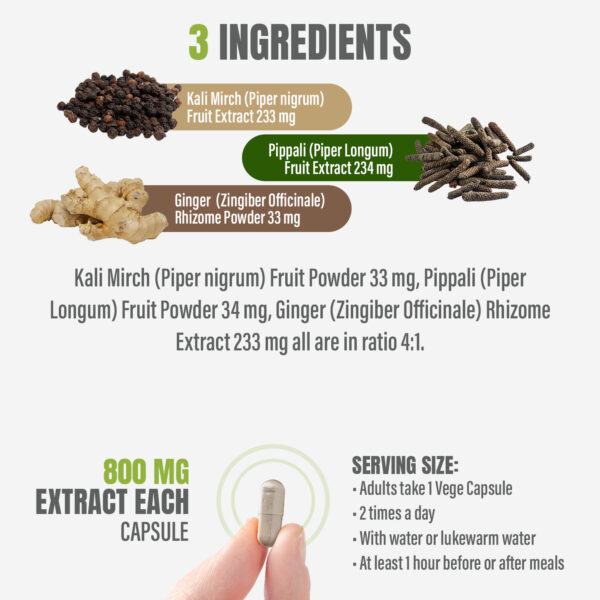Trikatu Capsules - Ayurvedic Herbal Supplement – 60 Vege Capsules – 800 Mg Each