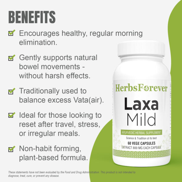 Laxa Mild - Ayurvedic Herbal Supplement – 60 Vege Capsules – 800 Mg Each